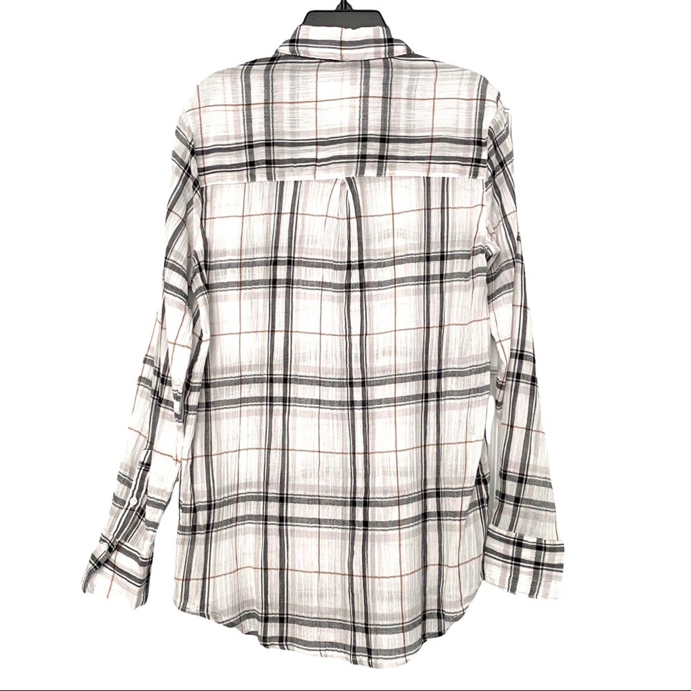 NEW TREASURE & BOND Nordstrom Semi Sheer Boyfriend Fit White Renee Plaid Shirt - Picture 7 of 9